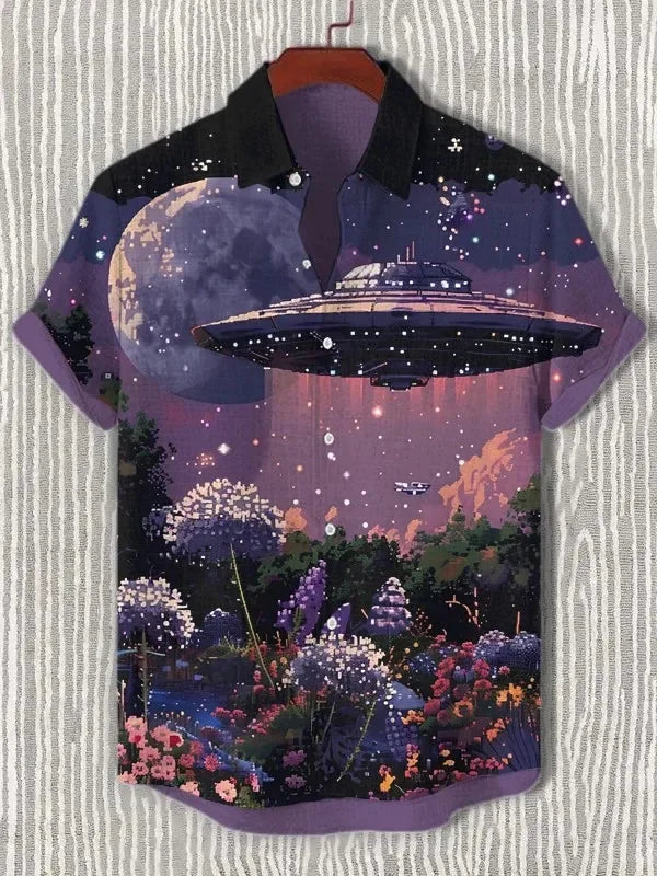 Men's Shirt Vintage Fish Japanese Art Linen Blend Comfortable Casual Breathable Hawaiian Shirt Lapel Short Sleeve Shirt
