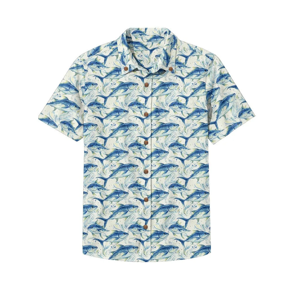 Men's Casual Fishing Button-Down Shirt — Vintage Beach Style