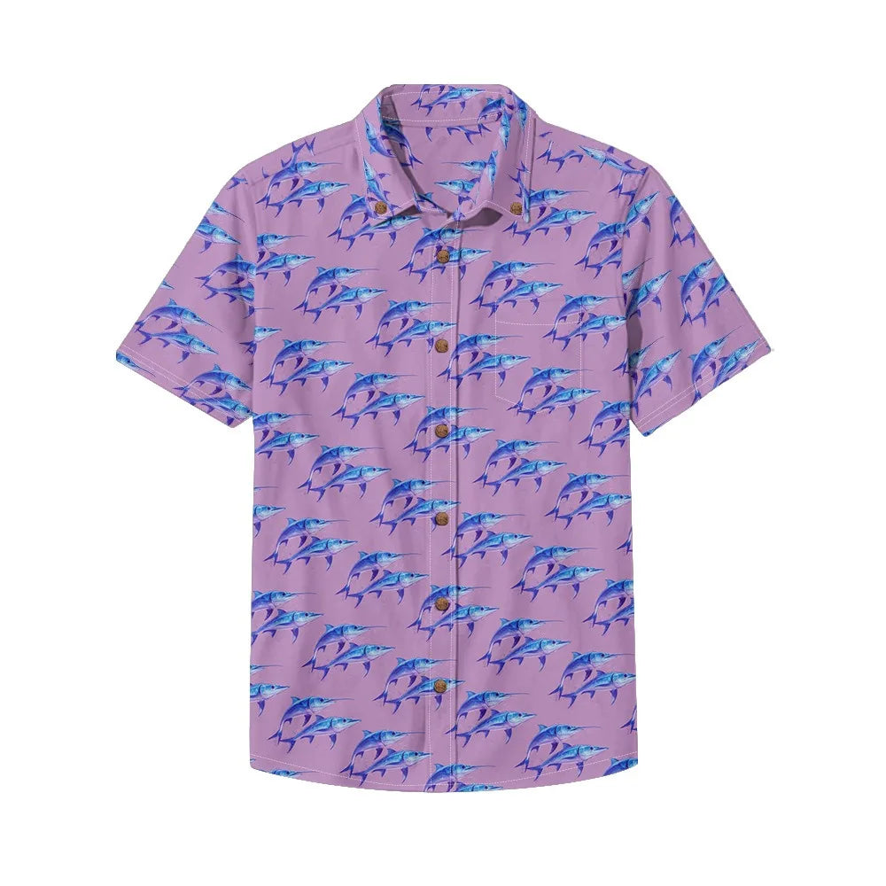 Men's Casual Fishing Button-Down Shirt — Vintage Beach Style