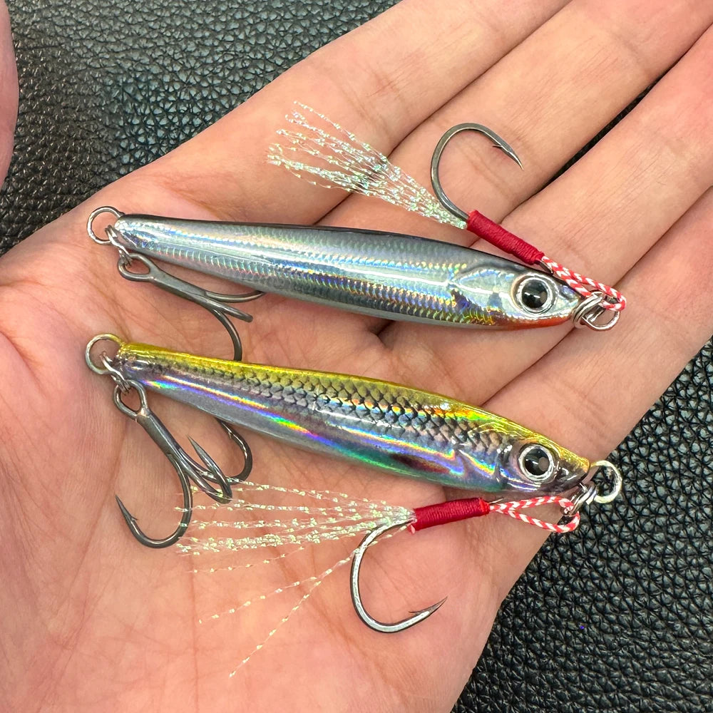 Metal Jig Lure Kit 7g 10g 20g 30g 40g Spoon Sinking Pencil VIB Fishing Tackle Teflon Hook Pesca Gear Swimbait 1-2Pcs Baits