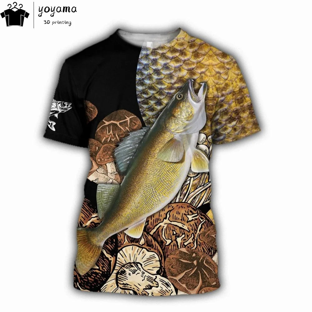 Fishing Pattern Print Clothes 3D Print Men's Summer Clothes Funny T shirts Short Sleeve Tee Fishing Graphic T shirts O-Neck Tops
