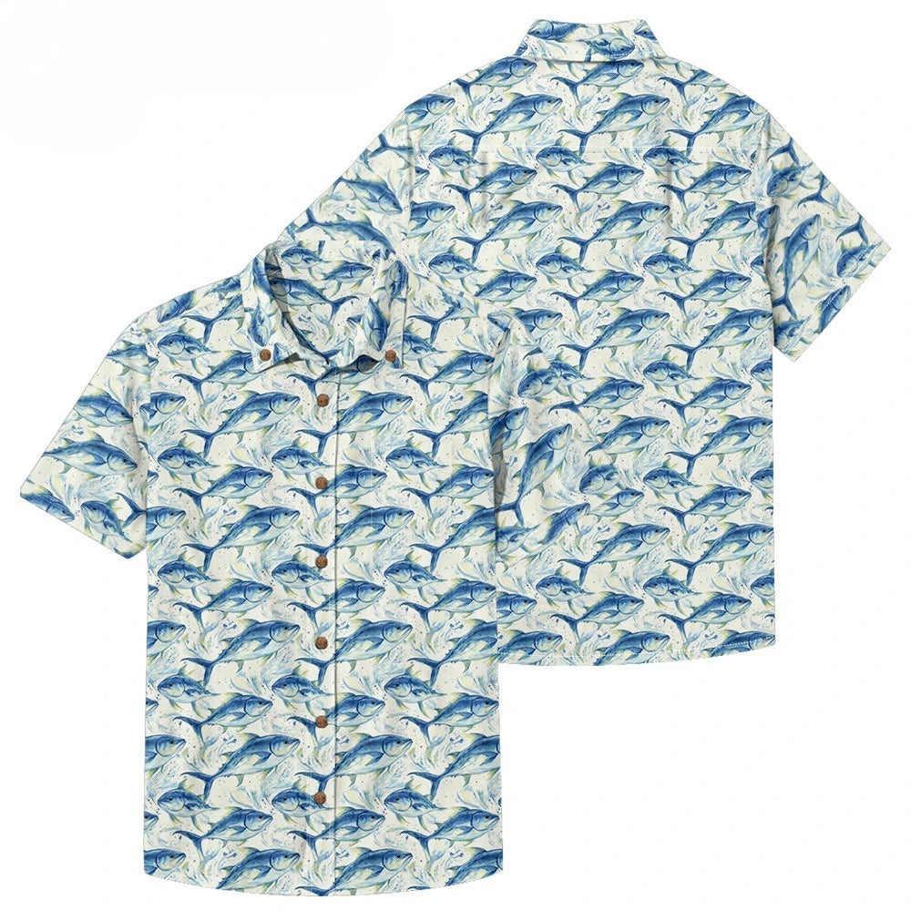 Men's Casual Fishing Button-Down Shirt — Vintage Beach Style
