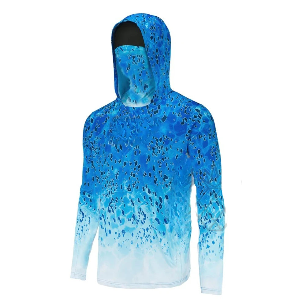 Men Fishing Shirts Face Mask Neck Anti-uv Breathable Hoodi Fishing Jersey Long Sleeve Sun Protection Angling Top Camisa De Pesca