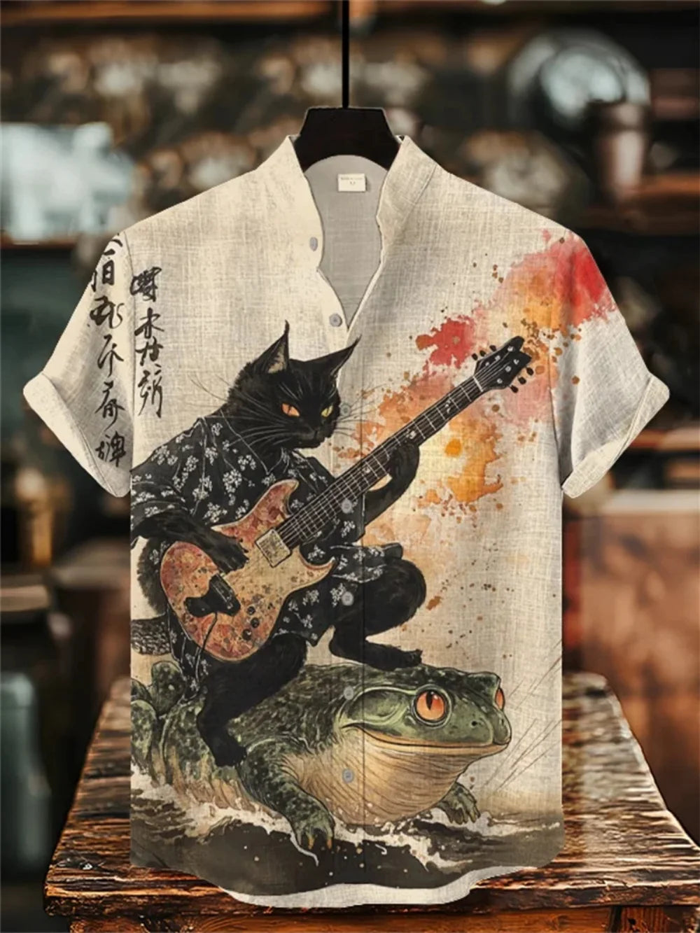 Men's Stand-Up Collar Fishing Shirt — Abstract Fish Print, Breathable