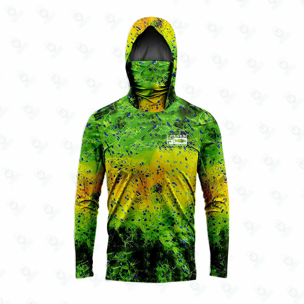 Fishing Shirts Men Sun Protection Hoodie Mask All-in-one Fishing Clothing Ropa Pesca Hunting Camping Angling T-shirt Upf 50+