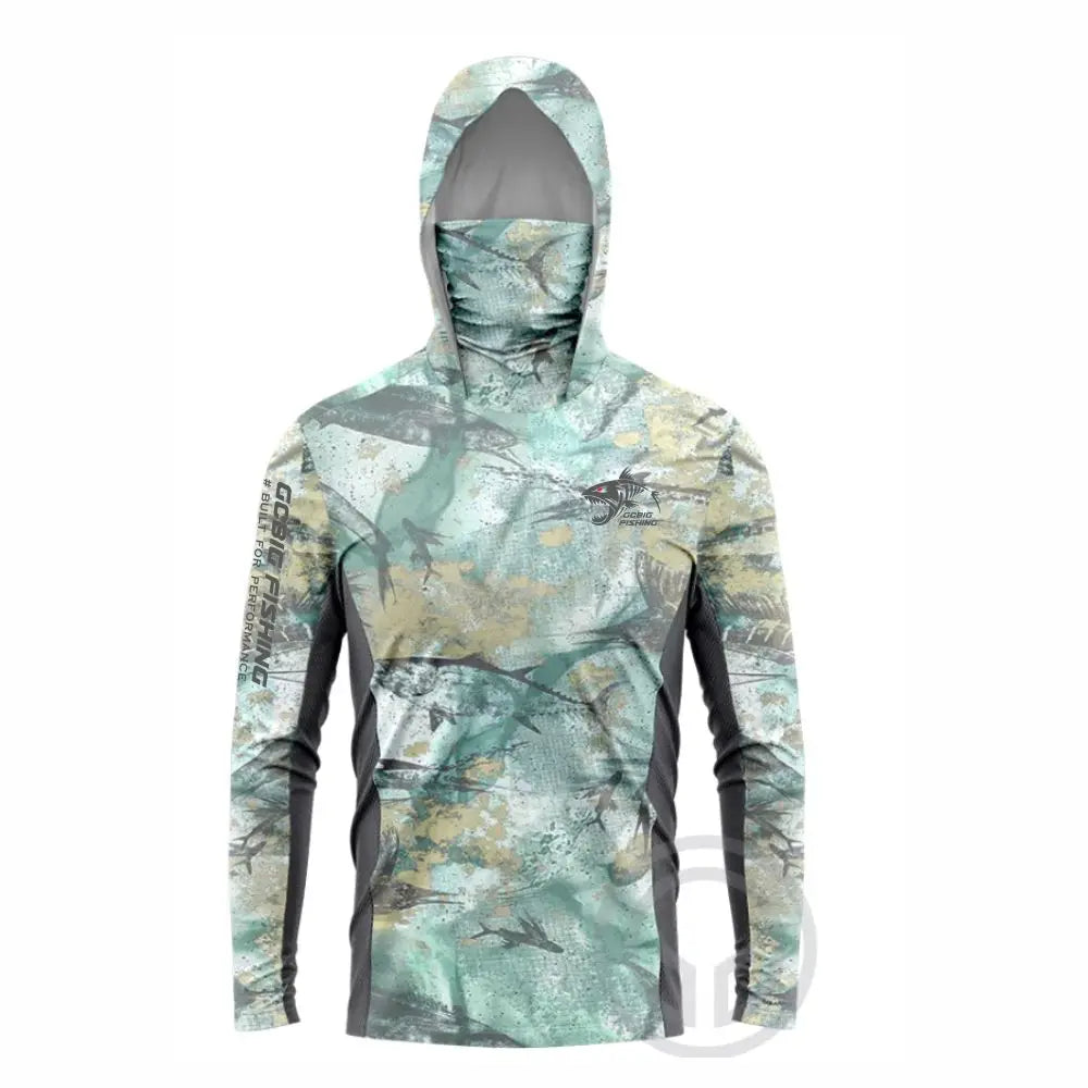 Fishing Hoodie T-shirts Men Long Sleeve Anti-Uv Sun Protection Hoodies Face Mask Apparel Hunting Jungle Camouflage Sea Fishing