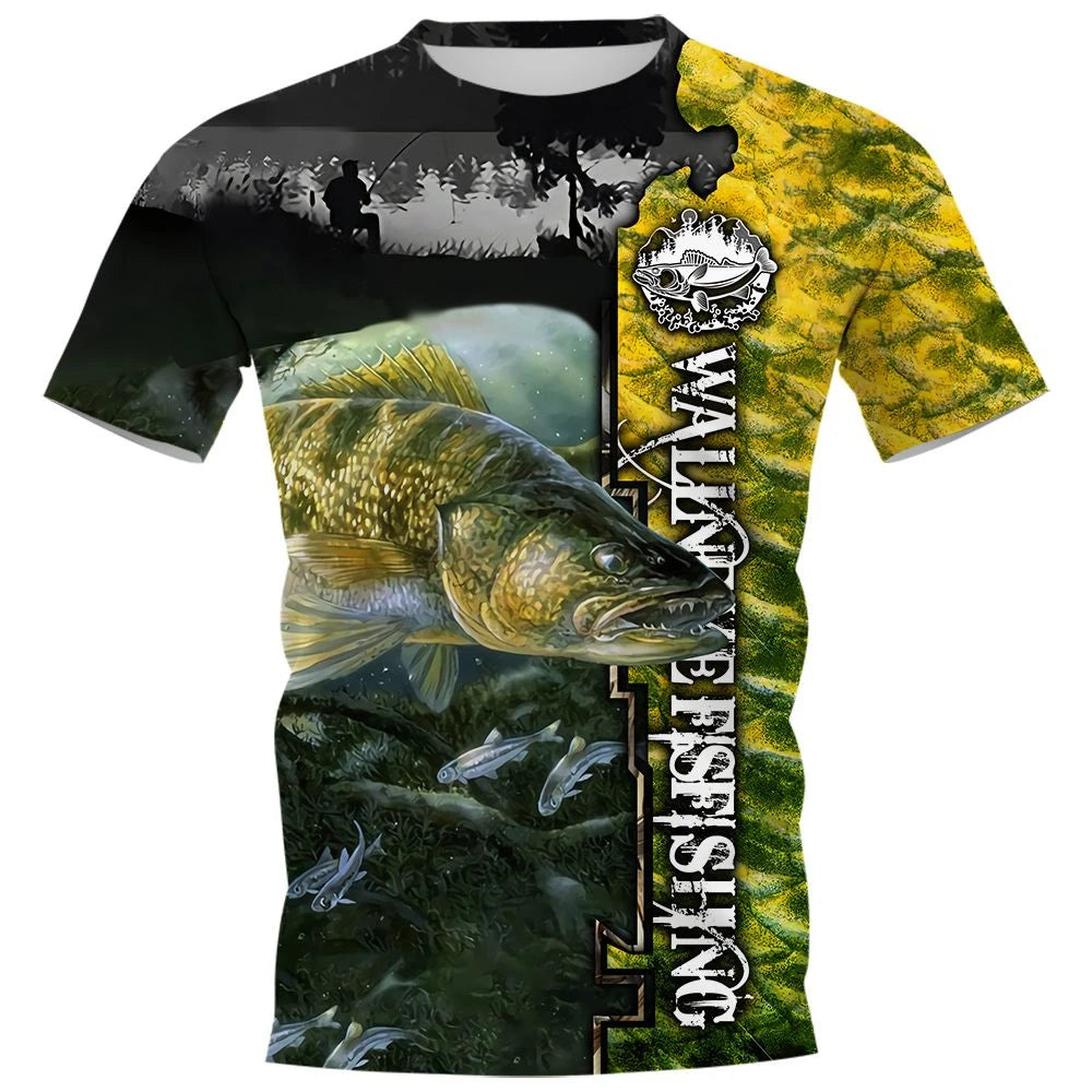 New Fishing T-Shirt Men Tshirt Fish Graphic Clothing O-Collar Oversized Tops Outdoor Sport Apparel Summer for Male Tee Shirts