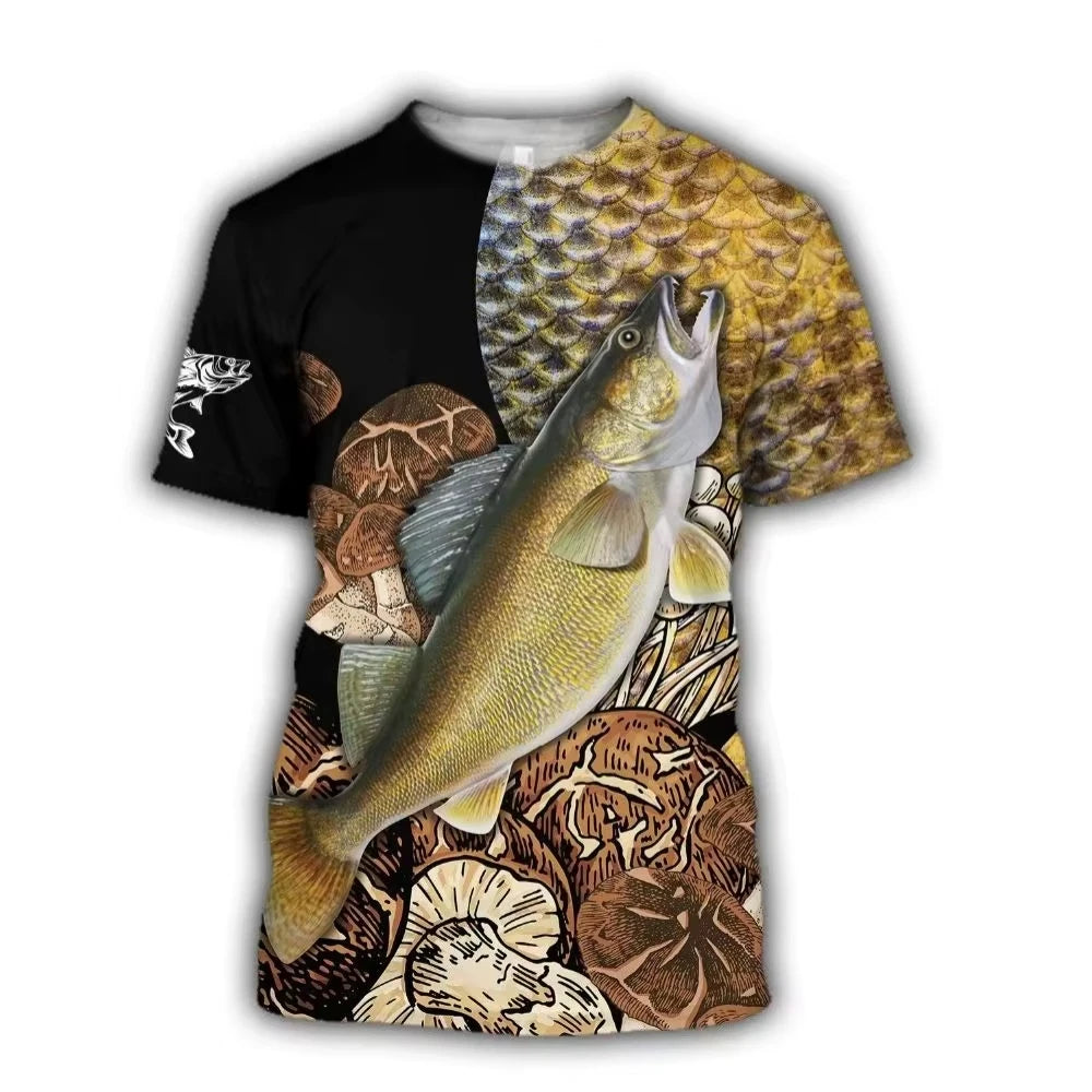 Fashion Carp Fishing Shirt Outdoor Fishing T-Shirts Summer Casual T Shirts Man Oversized T-Shirt Short Sleeve Tee Tops Clothing