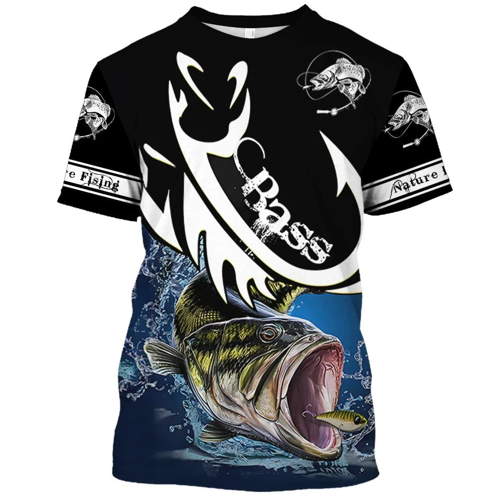 New Fishing T-Shirt Men Tshirt Fish Graphic Clothing O-Collar Oversized Tops Outdoor Sport Apparel Summer for Male Tee Shirts