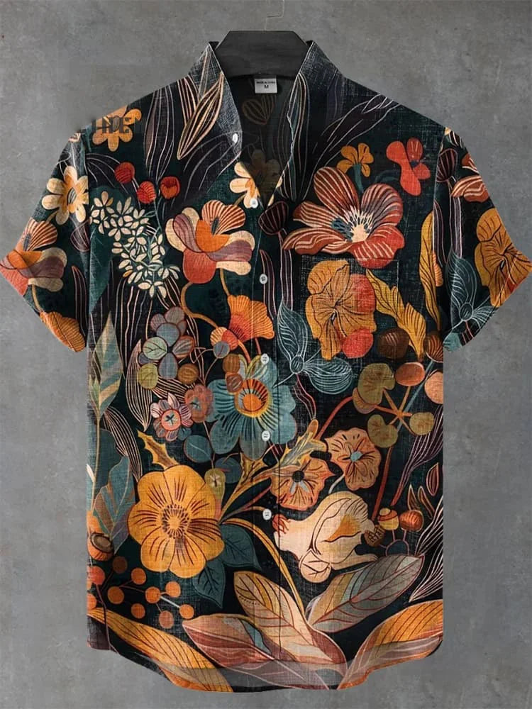 Men's Shirt Vintage Fish Japanese Art Linen Blend Comfortable Casual Breathable Hawaiian Shirt Lapel Short Sleeve Shirt