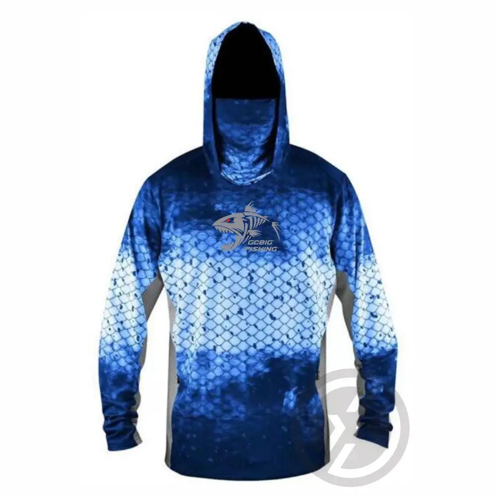 Fishing Hoodie T-shirts Men Long Sleeve Anti-Uv Sun Protection Hoodies Face Mask Apparel Hunting Jungle Camouflage Sea Fishing