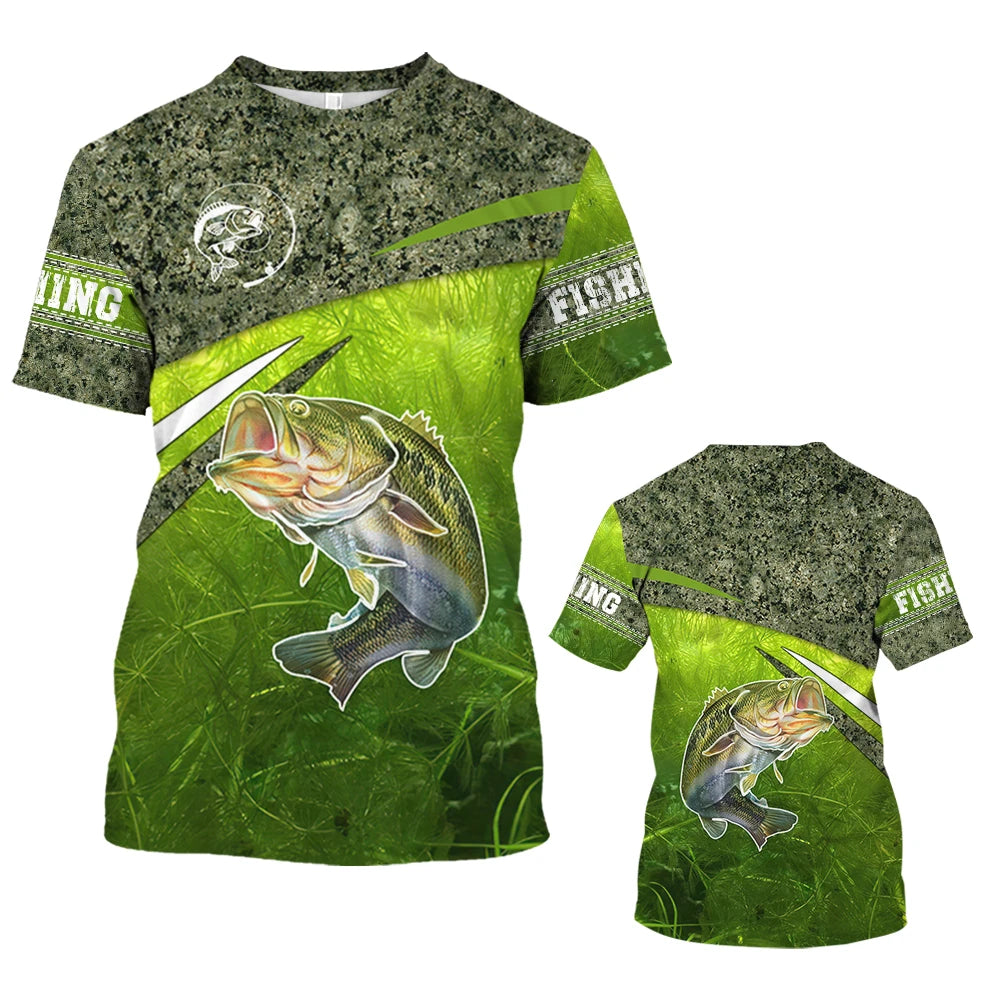 New Fishing T-Shirt Men Tshirt Fish Graphic Clothing O-Collar Oversized Tops Outdoor Sport Apparel Summer for Male Tee Shirts