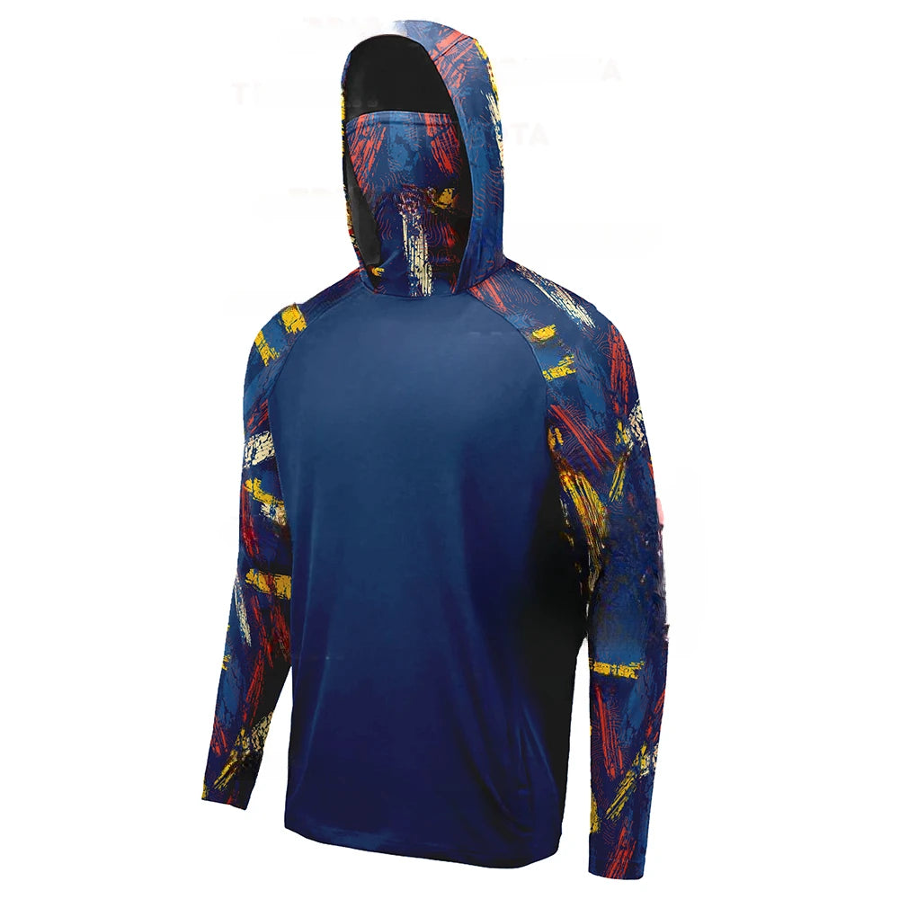 2023 Fishing Shirts Summer UPF 50+ Mens Hooded Fishing Shirt Mask UV Hoodie