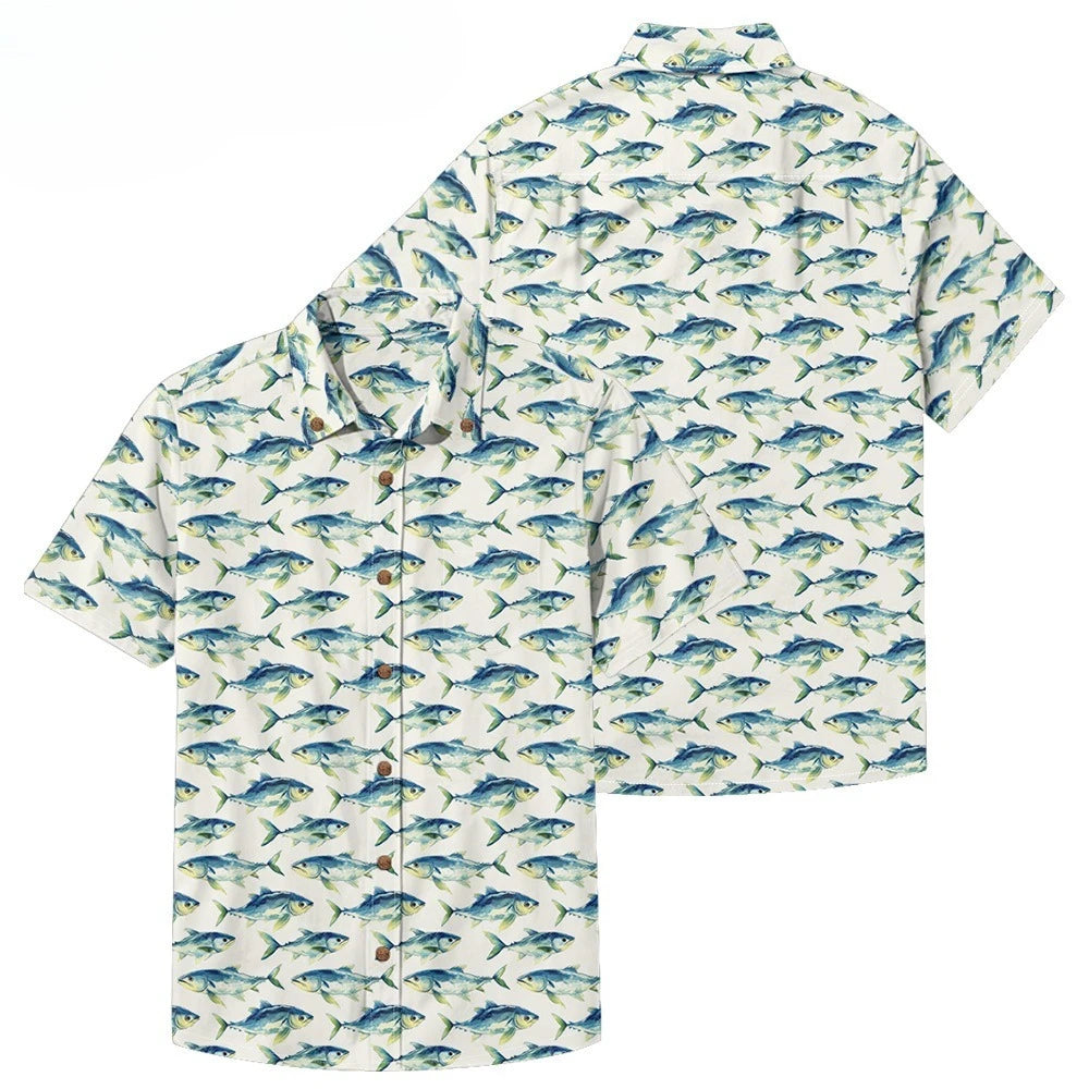 Men's Casual Fishing Button-Down Shirt — Vintage Beach Style