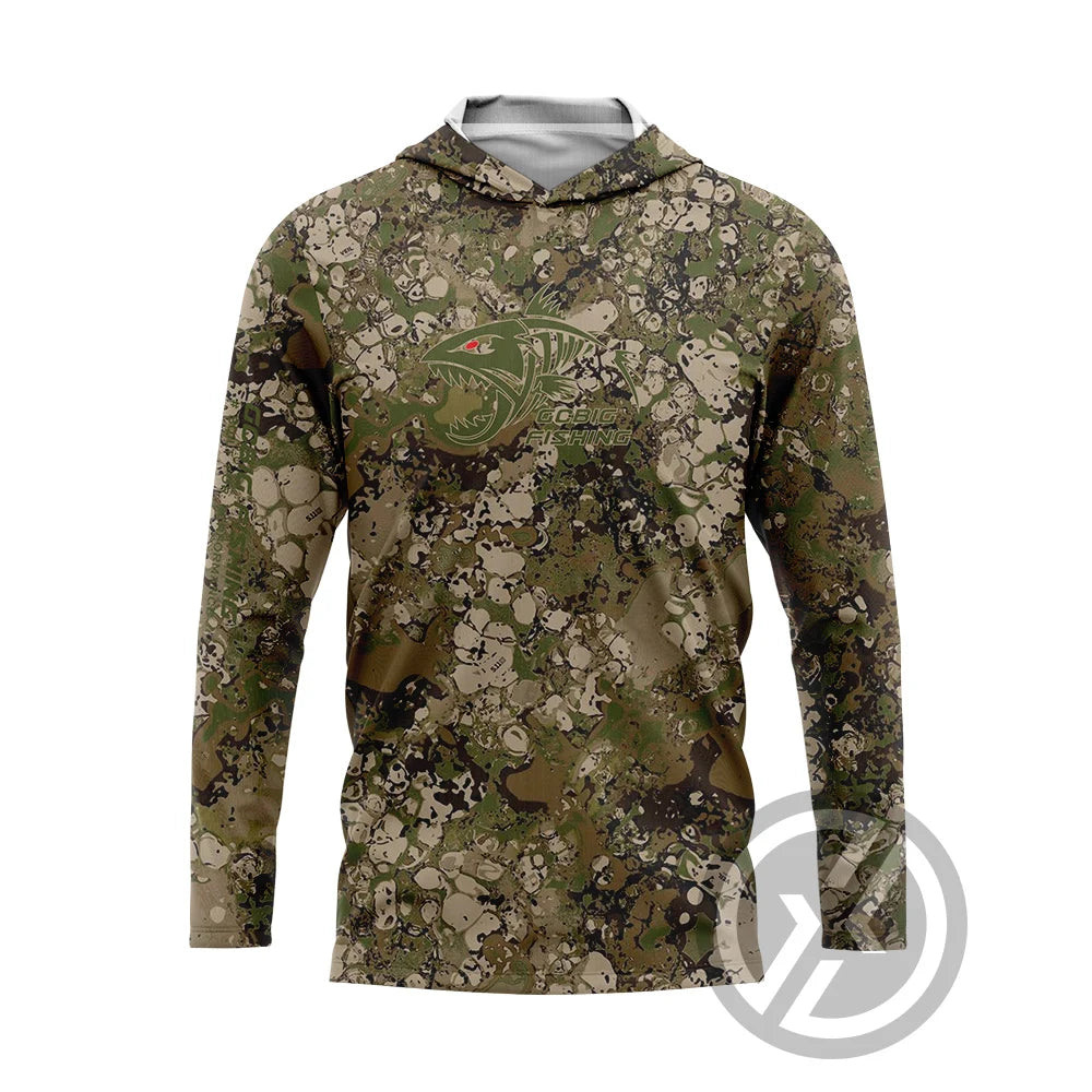 Fishing Hoodie T-shirts Men Long Sleeve Anti-Uv Sun Protection Hoodies Face Mask Apparel Hunting Jungle Camouflage Sea Fishing