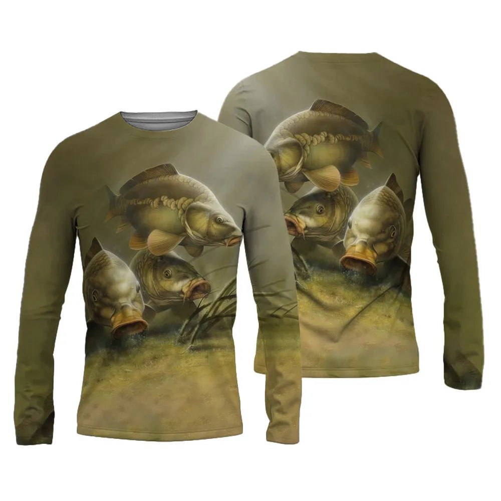 Men's Fishing Shirts 3D Pinting Fishing Apparel Breathable T-Shirt Long Sleeve Summer Outdoor Sports Crewneck Fishing Shirts