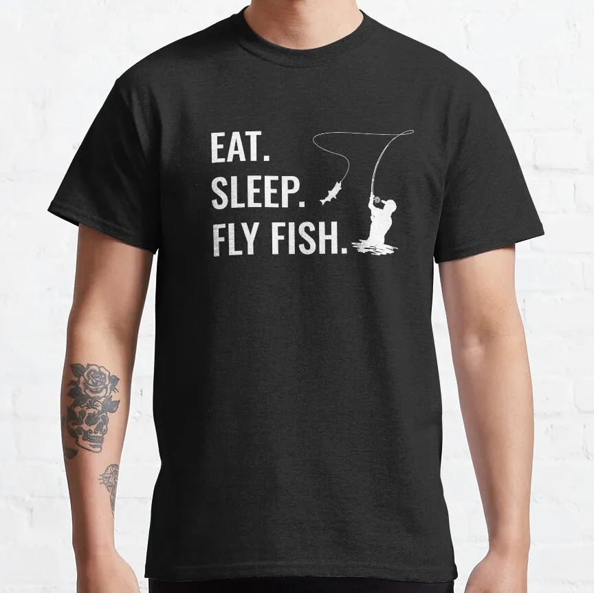 Men's Fly Fishing Trout Graphic T-Shirt — Short Sleeve Cotton