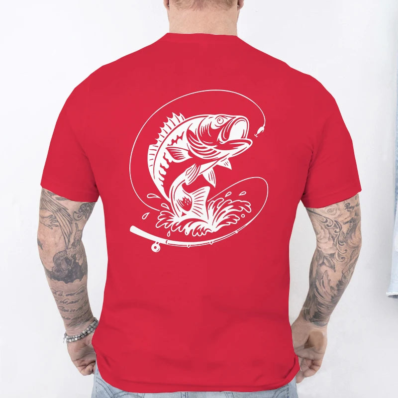 Fishing Lover T-Shirts for Men Fisherman Heartbeat Bass Fish Print Graphic Tops Casual Short Sleeve Tees Oversized Male Clothing