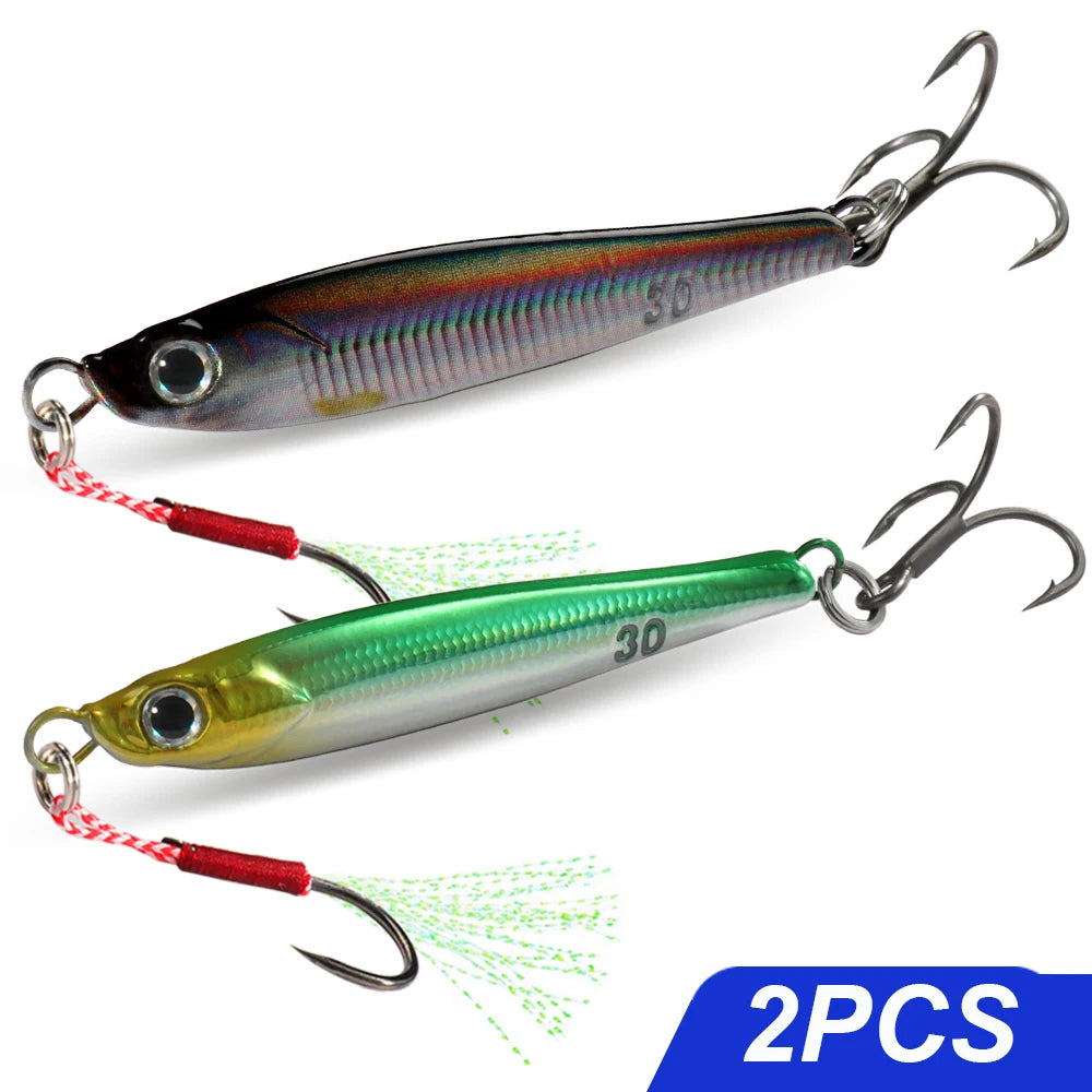 Metal Jig Lure Kit 7g 10g 20g 30g 40g Spoon Sinking Pencil VIB Fishing Tackle Teflon Hook Pesca Gear Swimbait 1-2Pcs Baits