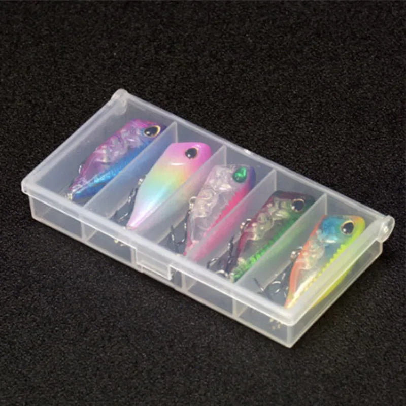 5pcs Mini Popper 4cm 3.5g Fishing Lure Kit