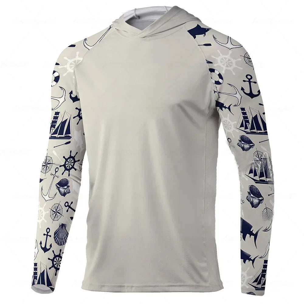 Men Hood Fishing Shirt Lone Sleeved