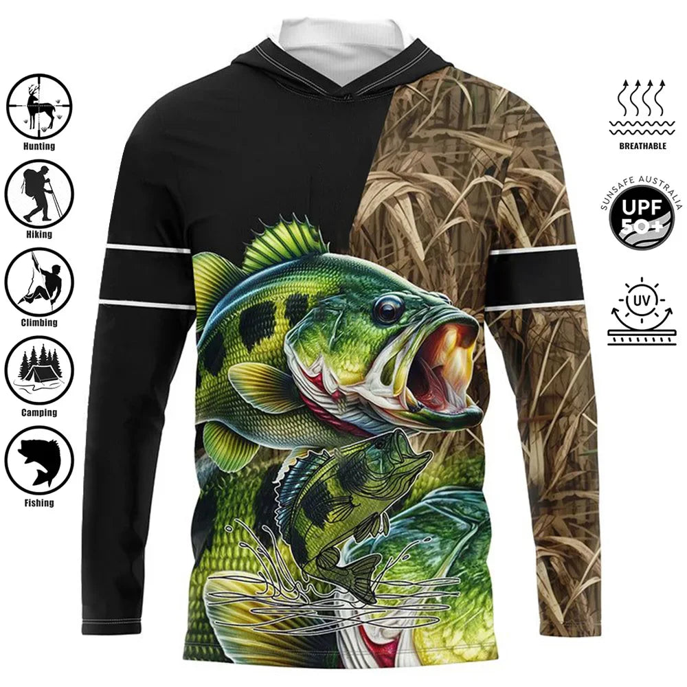 Fishing Shirts Hooded Shirt Uv Protection Man Outdoor Fashion Print Moisture Wicking Fishing Apparel Tops