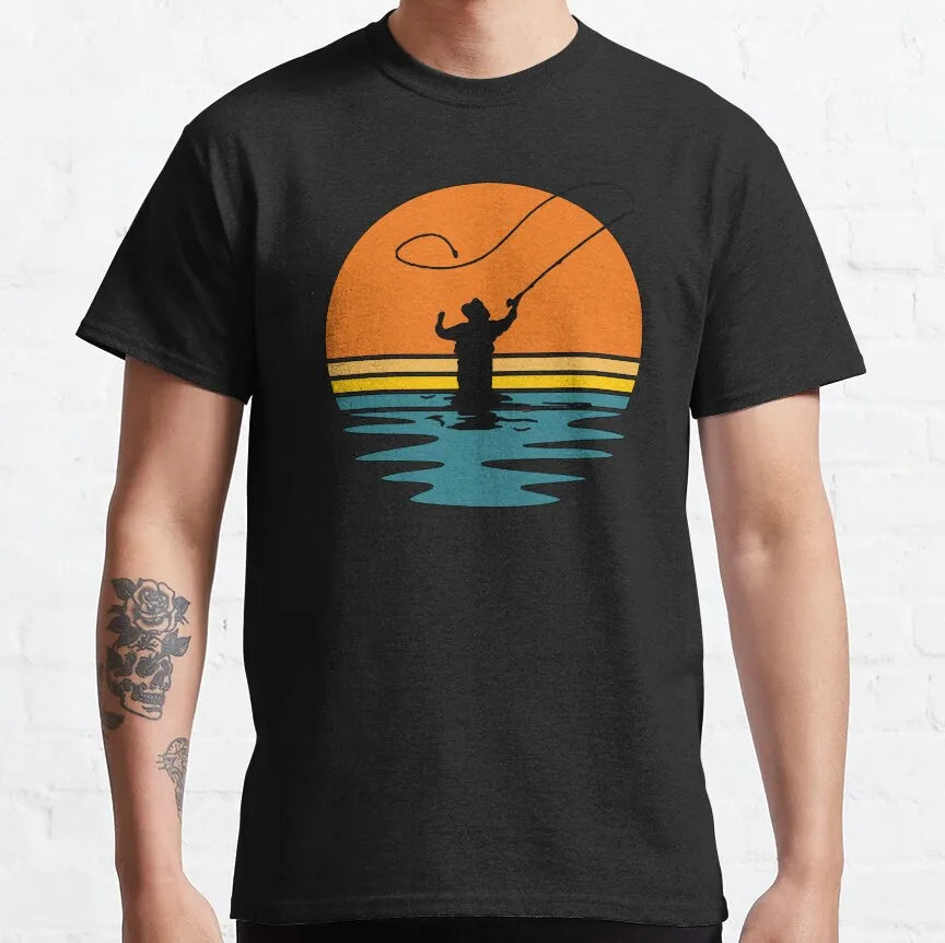 Men's Fly Fishing Trout Graphic T-Shirt — Short Sleeve Cotton