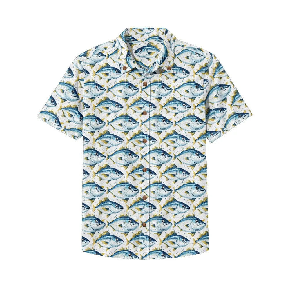 Men's Casual Fishing Button-Down Shirt — Vintage Beach Style