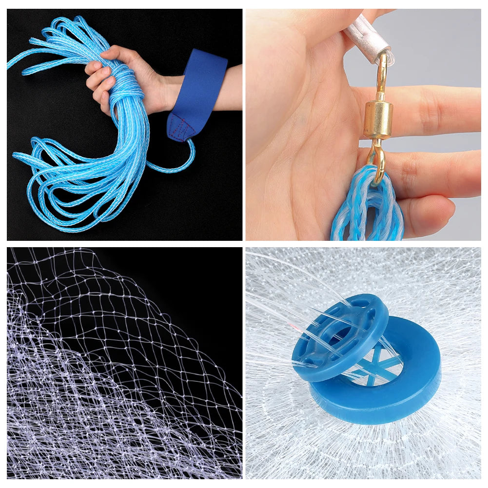 Fishing Cast Net Easy Hand Throw 3/4/5/6/7/8/9/10ft Radius Fishing Bait Net