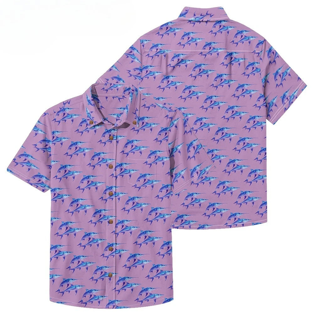 Men's Casual Fishing Button-Down Shirt — Vintage Beach Style