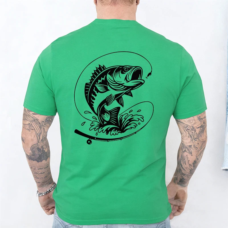 Fishing Lover T-Shirts for Men Fisherman Heartbeat Bass Fish Print Graphic Tops Casual Short Sleeve Tees Oversized Male Clothing