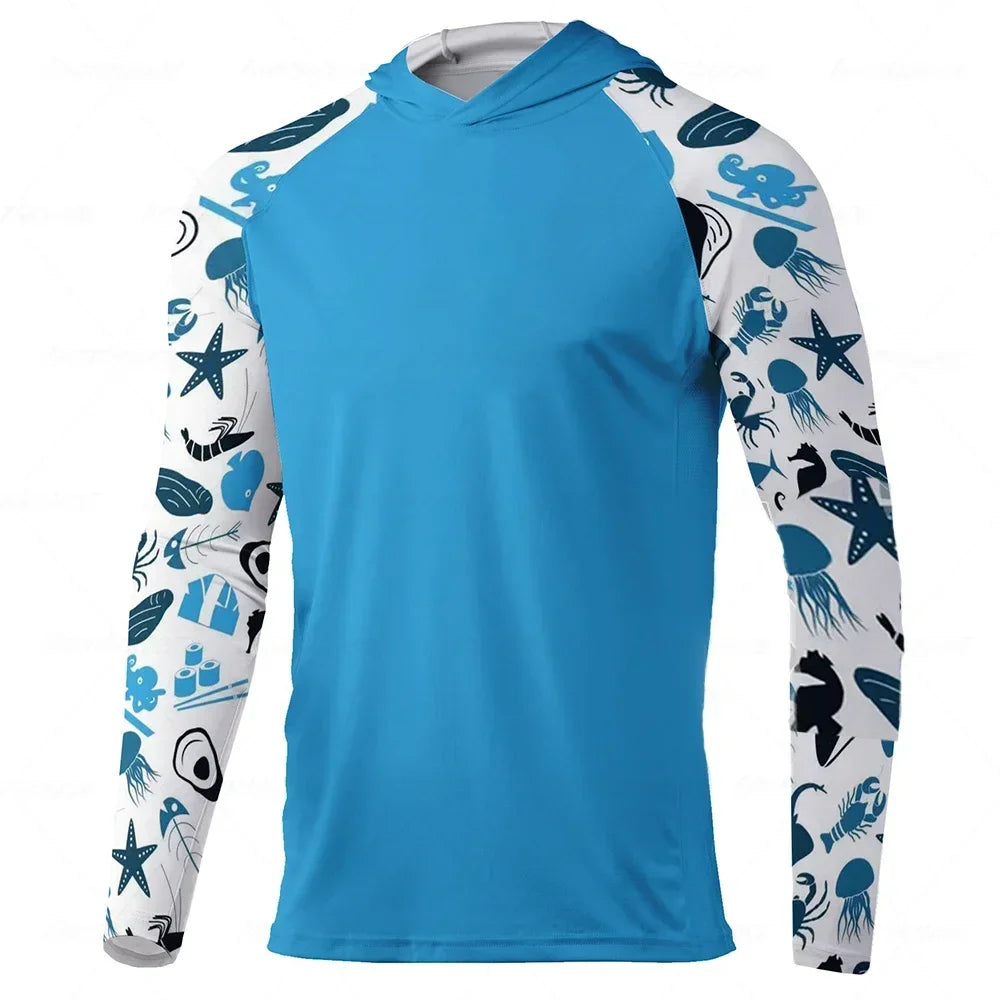 Men Hood Fishing Shirt Lone Sleeved
