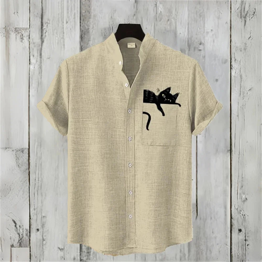 Men's Shirt Vintage Fish Japanese Art Linen Blend Comfortable Casual Breathable Hawaiian Shirt Lapel Short Sleeve Shirt