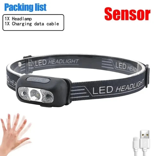 Powerful LED Induction Headlamp USB/DC Rechargeable