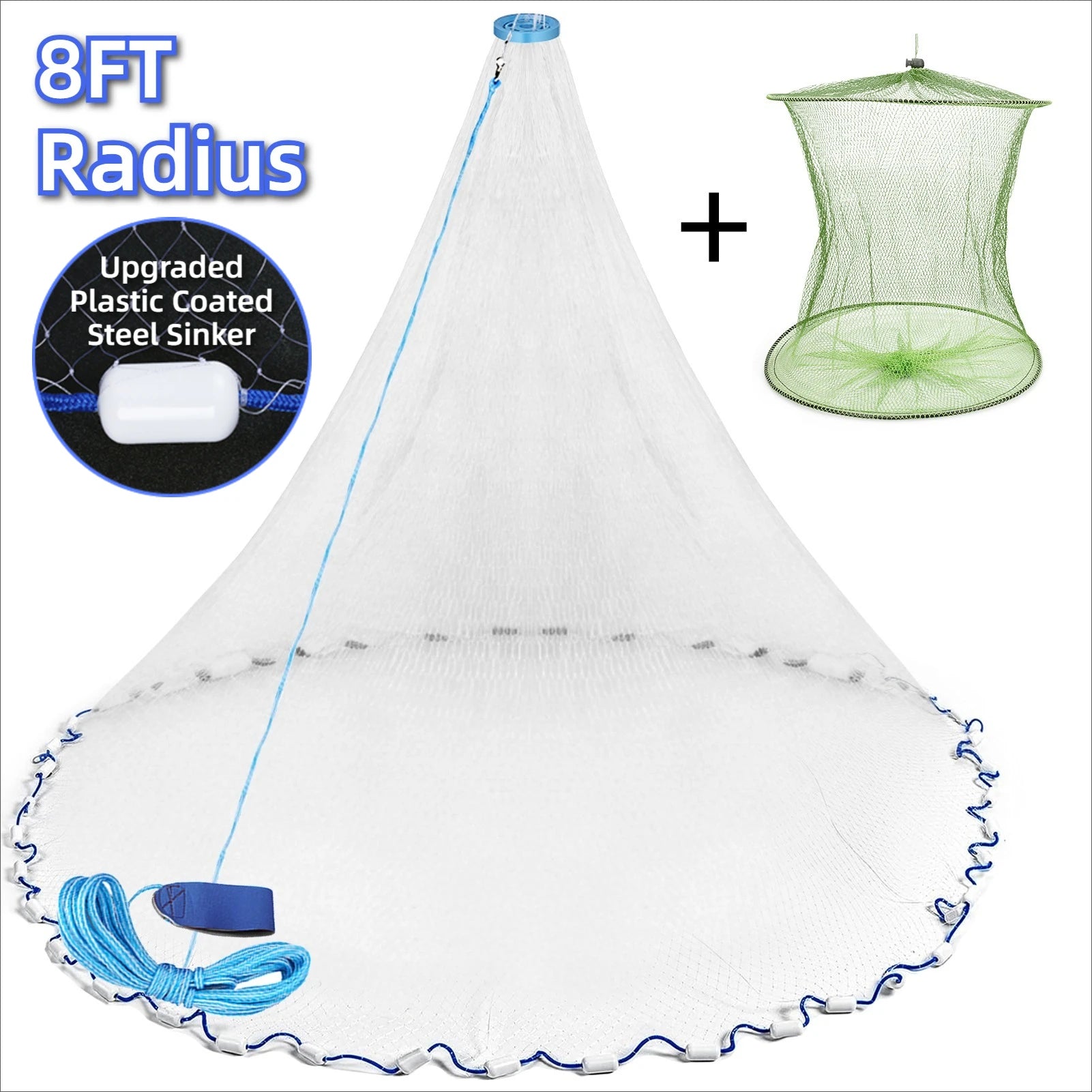 American Saltwater Fishing Cast Net for Bait Trap Fish 3/4/5/6/7/8/9/10ft Radius Casting Nets