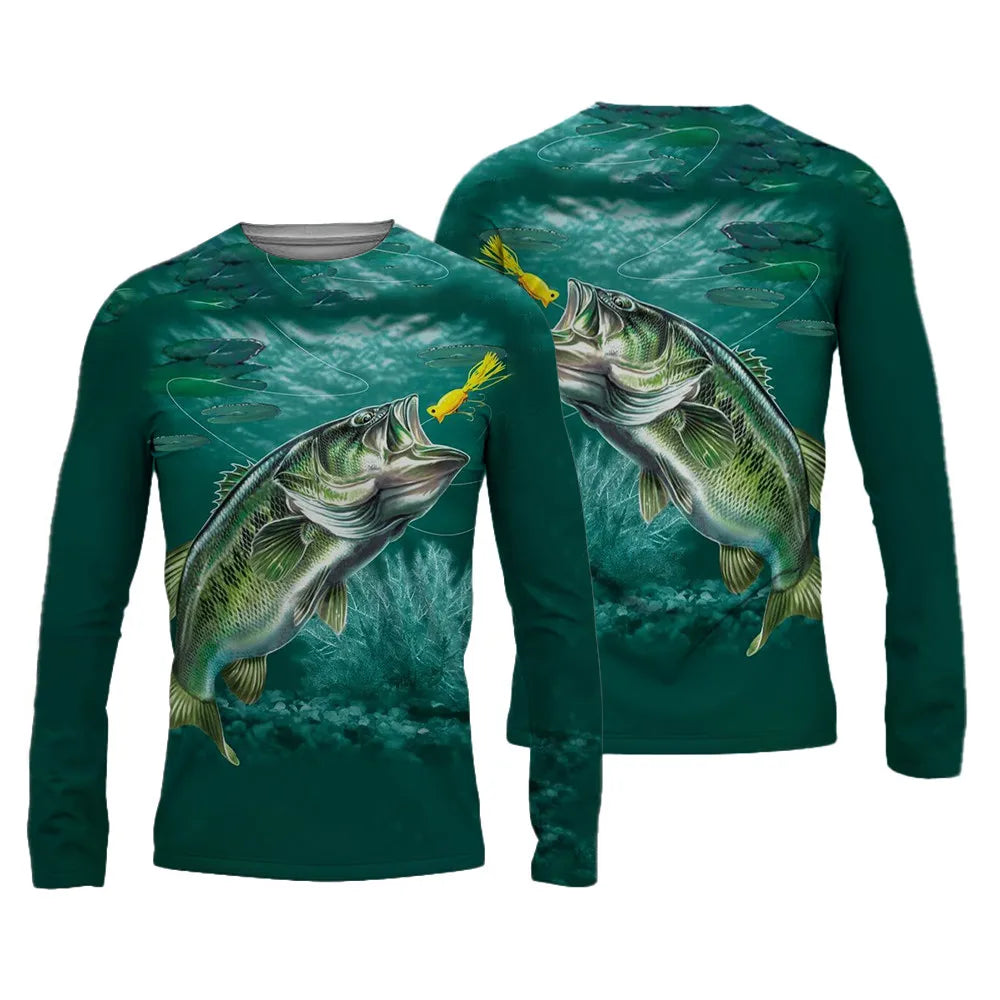 Men's Fishing Shirts 3D Pinting Fishing Apparel Breathable T-Shirt Long Sleeve Summer Outdoor Sports Crewneck Fishing Shirts