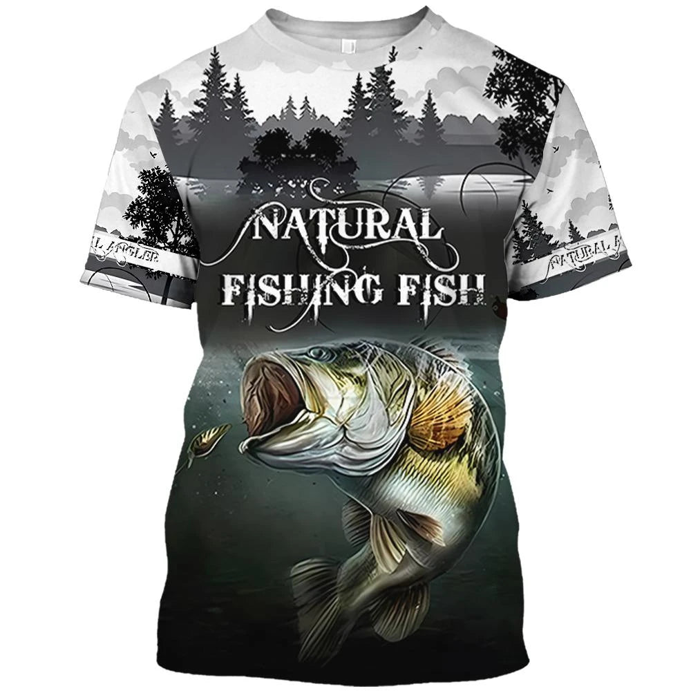 New Fishing T-Shirt Men Tshirt Fish Graphic Clothing O-Collar Oversized Tops Outdoor Sport Apparel Summer for Male Tee Shirts