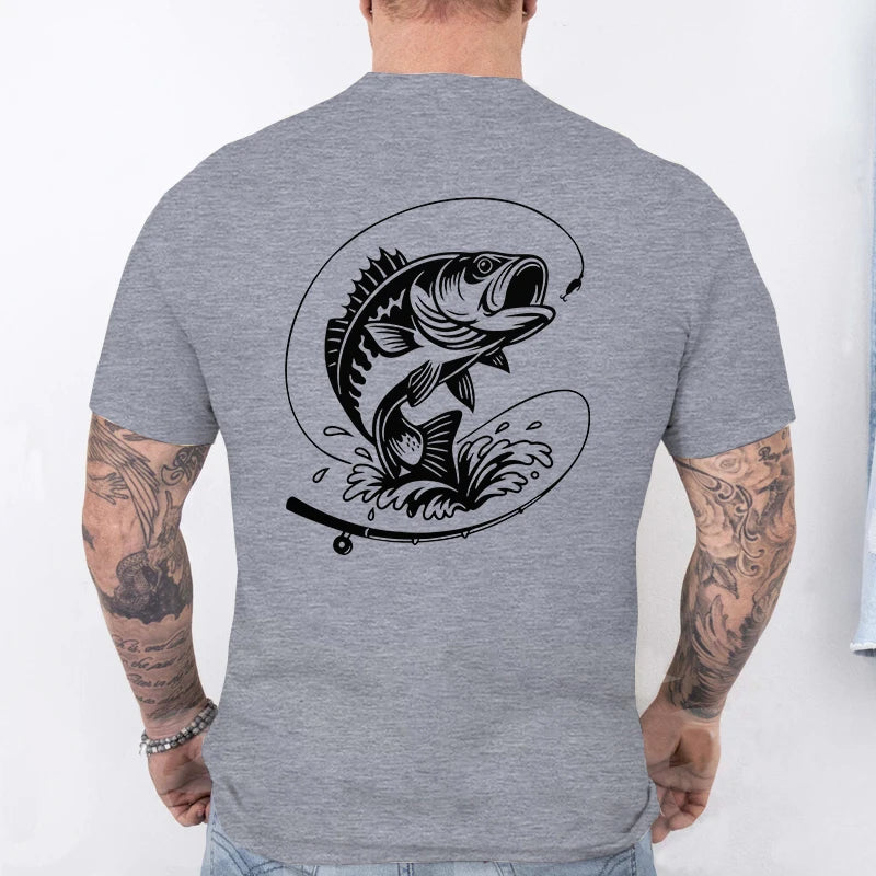 Fishing Lover T-Shirts for Men Fisherman Heartbeat Bass Fish Print Graphic Tops Casual Short Sleeve Tees Oversized Male Clothing