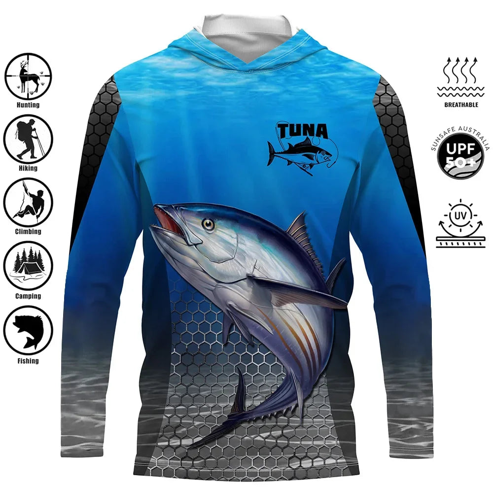 Fishing Shirts Hooded Shirt Uv Protection Man Outdoor Fashion Print Moisture Wicking Fishing Apparel Tops