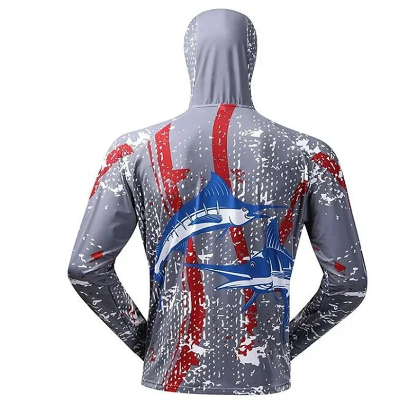 Men's Anti-UV Fishing Shirts Comfortable Ventilation Printed Sublimation Hoodie Jerseys Zipper Clothing for Outdoor Activities