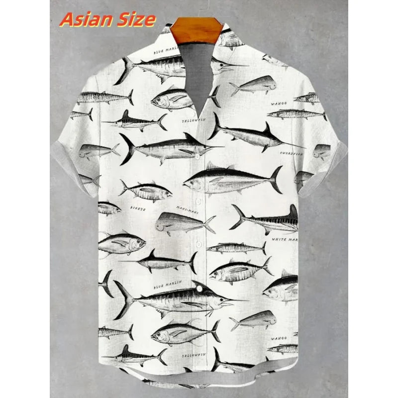 Men's Fish Pattern Hawaiian Shirt — 3D Marine Life Print