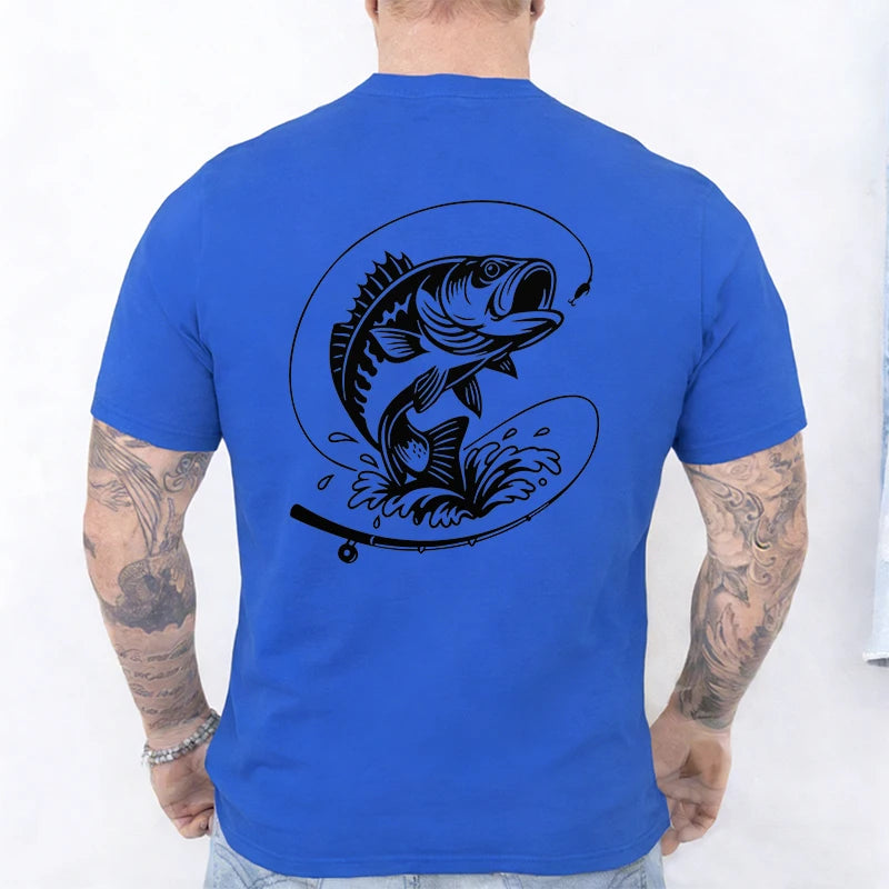 Fishing Lover T-Shirts for Men Fisherman Heartbeat Bass Fish Print Graphic Tops Casual Short Sleeve Tees Oversized Male Clothing