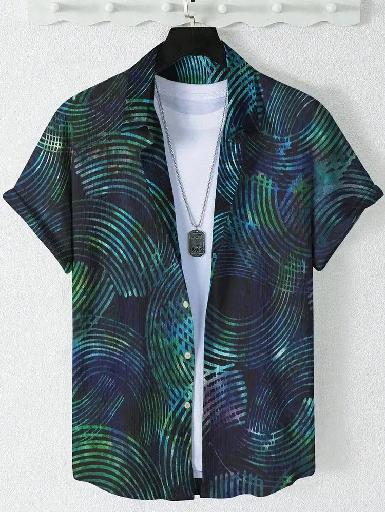 Men's Shirt Vintage Fish Japanese Art Linen Blend Comfortable Casual Breathable Hawaiian Shirt Lapel Short Sleeve Shirt