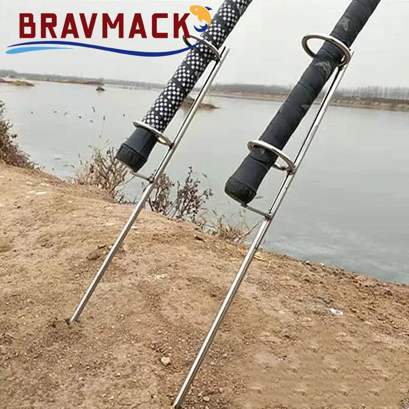 Double Rings Single Fork Fishing Rod Holder Bank Fishing Ground Rod Bracket Outdoor Fishing Tool