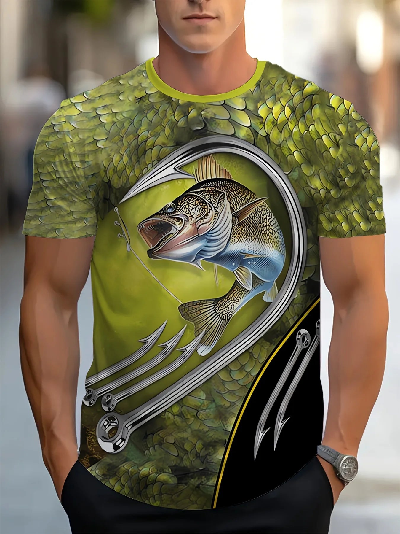 New Fishing T-Shirt Men Tshirt Fish Graphic Clothing O-Collar Oversized Tops Outdoor Sport Apparel Summer for Male Tee Shirts