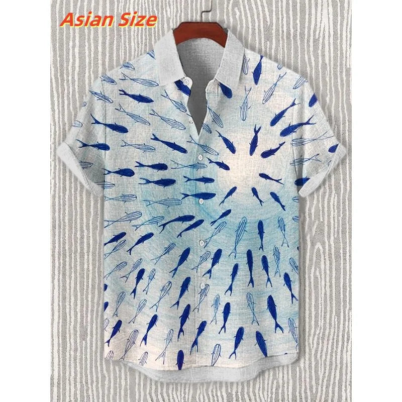 Men's Fish Pattern Hawaiian Shirt — 3D Marine Life Print