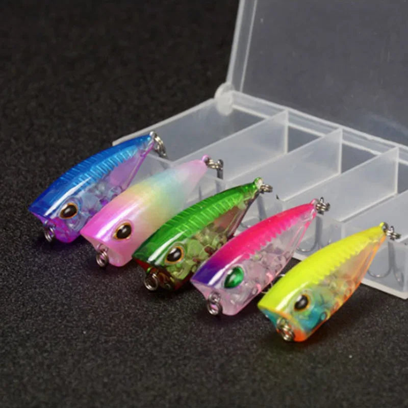 5pcs Mini Popper 4cm 3.5g Fishing Lure Kit