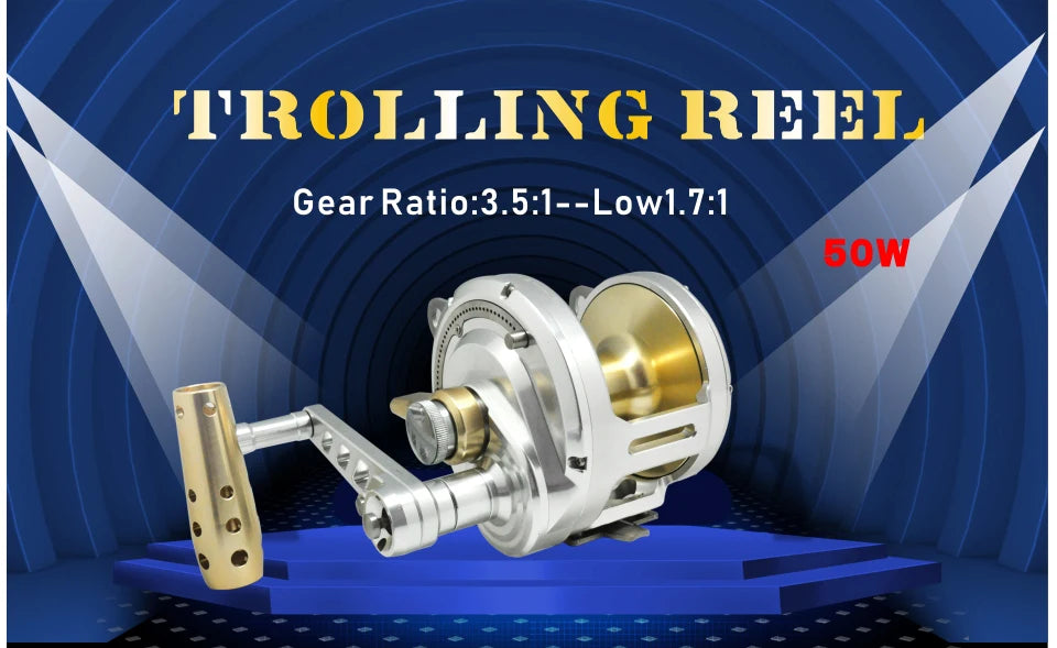 Heavy Duty Saltwater Fishing Trolling Reel Deep Sea 2 Speed Conventional Reel Metal 50W Boat Big Game Reels