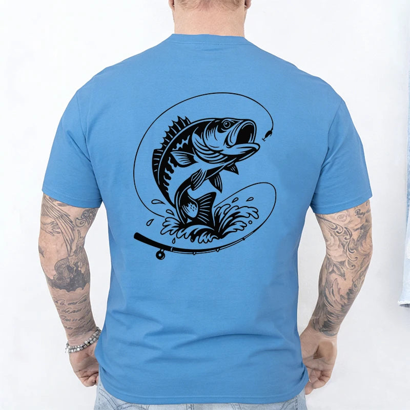 Fishing Lover T-Shirts for Men Fisherman Heartbeat Bass Fish Print Graphic Tops Casual Short Sleeve Tees Oversized Male Clothing