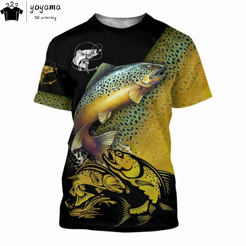 Fishing Pattern Print Clothes 3D Print Men's Summer Clothes Funny T shirts Short Sleeve Tee Fishing Graphic T shirts O-Neck Tops